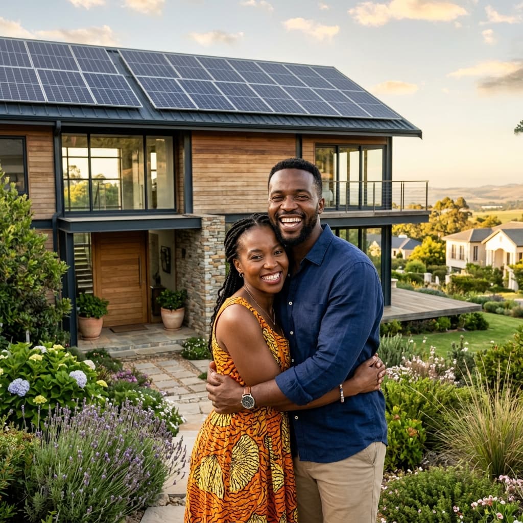 Happy couple enjoying clean solar energy